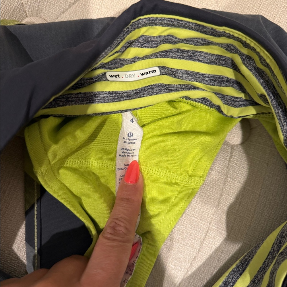 Striped Lululemon running shorts with Neon Accents